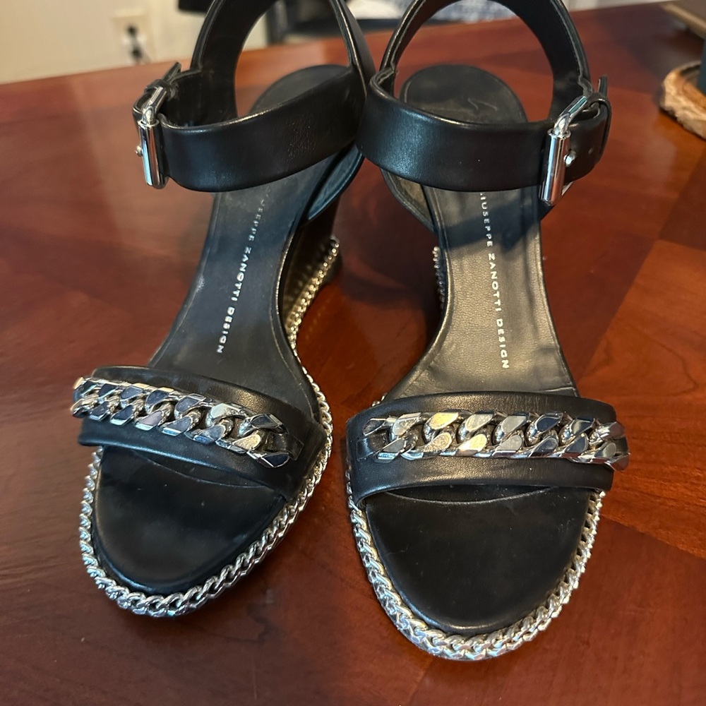 Giuseppe Zanotti Black and Silver Wedge Sandals